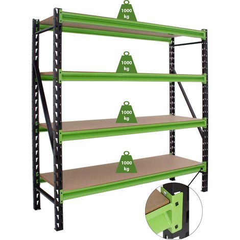 Industrieregal Milo 200x190x60 cm steckbar, erweiterbar 4 Ebenen 4 Tonnen Schwerlastregal Lagerregal (1/5)