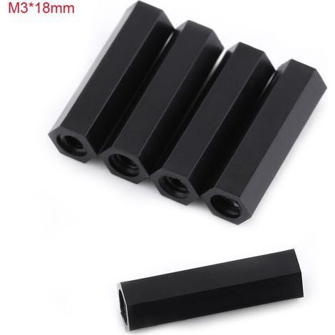 100 entretoises filetées noires PA66 M3 femelle x hexagonale (M318) (1/4)