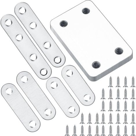 Plaques d'assemblage, Plaques en Métal, Connecteur Plaque Acier Inoxydable, Connecteurs Plats Inox pour Réparation Fixation de Meubles en Bois Shelf Cabinet (1/5)