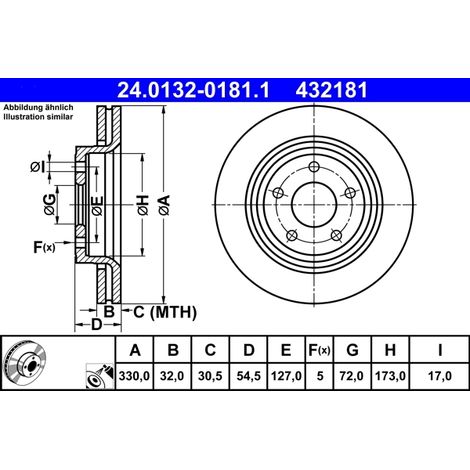 Lot de 2 Disques de frein ATE 24.0132-0181.1 JEEP 0 5212 4762AB 2AMV 4762AC