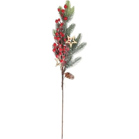 Ramo di abete con stelle di sorbo e innevate, 64 cm, rosso (1/3)