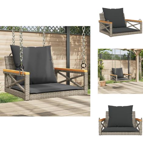 Balancelle avec coussins gris 63x62x40 cm résine tressée - Balancelle De Jardin - Banc De Jardin - Chaise Suspendue - Fauteuil Suspendu - Mobilier Extérieur (1/5)