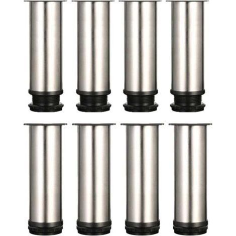 Set mit 8 Möbelfüßen, verstellbare Möbelfüße, 15 cm hohe Tischbeine aus Metall, Bettbeine, verstellbare Tischbeine, Sofabeine, Gesamthöhe 150–165 mm, gebürsteter Edelstahl (1/3)