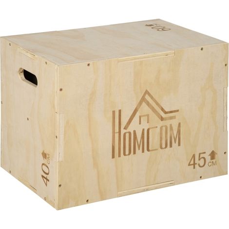 Plyo Box en bois massif avec poignées, plateforme plyométrique 45 x 40 x 60 cm, naturel (1/5)