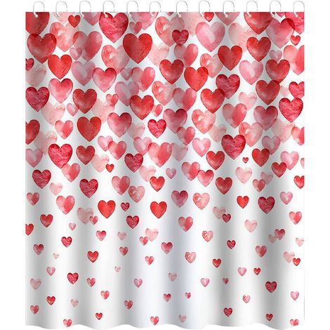 Rideau de douche Giyblacko pour la Saint-Valentin : ensemble de rideau de douche en tissu avec crochets et motifs de cœurs rouges po (1/5)