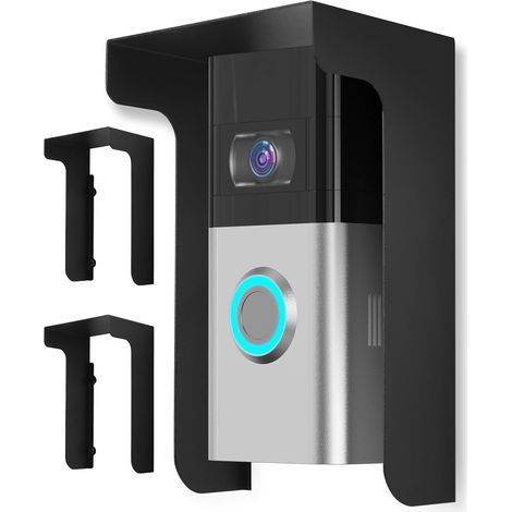 Lote de 2 protectores de timbre de metal resistentes a la intemperie, accesorios para timbre, negro (1/5)