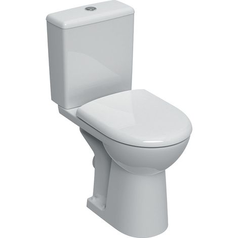 Geberit – Pack WC broyeur céramique Rimfree surélevé 46cm – Sortie horizontale – Rinçage double touche 6/3L – Abattant en duroplast