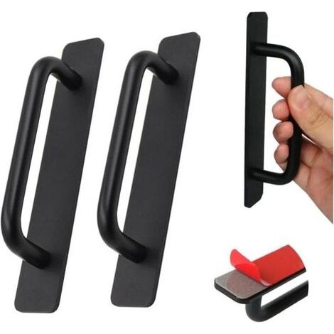 Lot de 2 poignées de meubles autocollantes, poignées d'armoire noires, sans perçage, poignées de porte de grange (180 mm) (1/5)