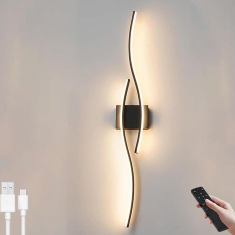 Rechargeable LED Wall Light without Drilling 80 cm Long Dimmable Indoor Wall Light with Remote Control Wireless Wall Lighting Curved Design 10 W 6000 mAh with Timing Bedside Lamp (1/5)