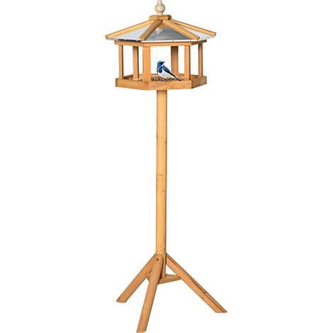 Vogel-Futterhaus für den Garten mit Standfuß, Zinkdach, 113 x 40 x 40 cm, Holz MODENUIT (1/5)