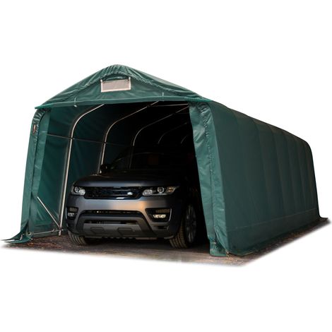 TOOLPORT Carpa Garage 3,3x8,4 m PVC 800 N de alta resistencia Garaje portátil Cobertizo compacto de almacenamiento Refugio 100% impermeable verde (1/5)