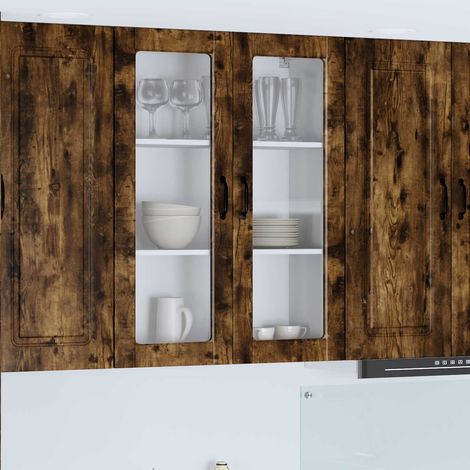 Meuble haut de cuisine mural 2 portes en bois d’ingénierie, chêne fumé, 80 x 31 x 100 cm - PANGIVO (1/5)
