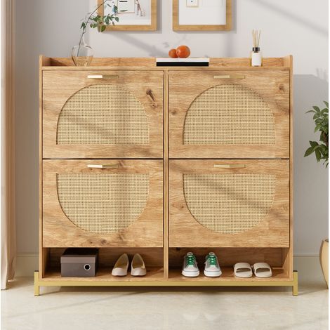 Mobile scarpiera in MDF effetto legno e rattan, 4 ante, 108,5 x 24 x 100 cm DESVIAE (1/5)