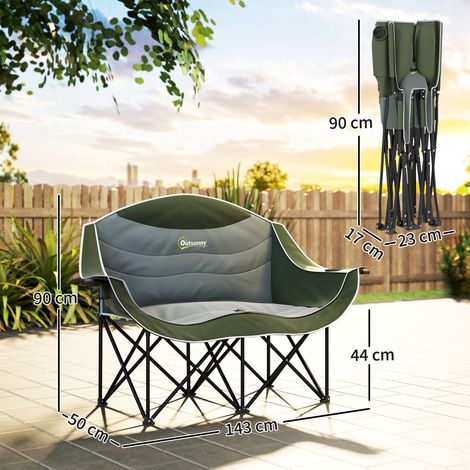 Faltstuhl faltbar 2 Sitzer Campingstuhl mit Getränkehalter Tragetasche bis 250kg belastbar Grün (1/5)