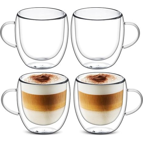 Set of Double Walled Coffee Cups Glass Heat Resistant Stackable and Clear (1/5)