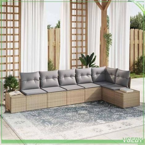 Ensemble canapé de jardin - FAFEICY - Modulaire - Beige et gris - Polyrotin & acier - 6 places (1/5)