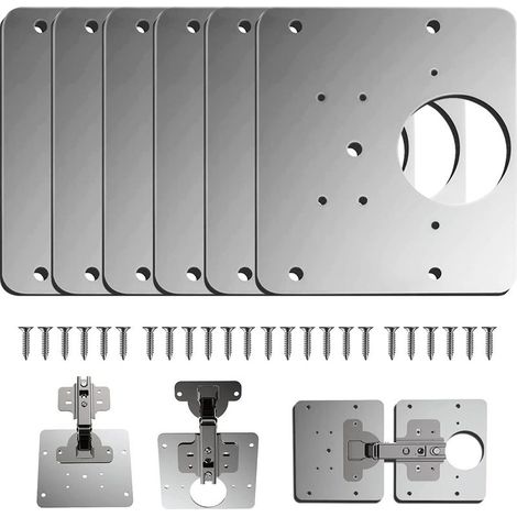 6 Pièces Plaque de Réparation en Acier Inoxydable 9x9cm avec 36 Vis pour Meubles en Bois et Cuisine (1/5)