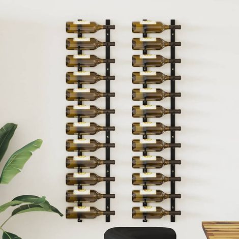vidaXL Portavini da Parete per 12 Bottiglie 2 pz Nero in Ferro
