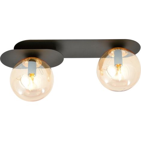 Lampada a Soffitto Plaza, Acciaio verniciato a polvere, Vetro, Nero, Ambra, 45x18x14 cm