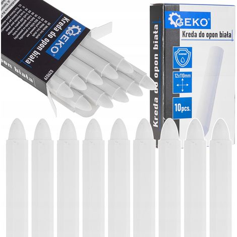 Juego de 10 unidades de tiza impermeable para neumáticos GEKO de 12×110 mm, color blanco tiza. (1/5)