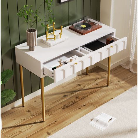 Toeletta crema bianco con 2 cassetti, 100 x 45 x 76,5 cm, struttura in legno e metallo (1/5)