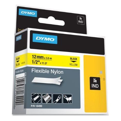 Ruban d'écriture Band-B.12mm Band-L.3,5m bande en nylon flexible noire sur jaune (1/5)