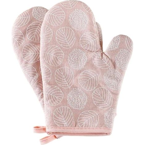 Juego de 2 guantes resistentes al calor para horno y sartenes, ideales para barbacoa, parrilla y horneado (2 piezas - Rosa hoja)