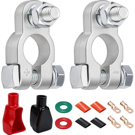 Kit Connecteurs Bornes Batterie, Inclut 2 Lourdes Marines Bornes Positives Négatives 2 Capuchons 2 Rondelles 4 Tubes Thermo Rétractables 4 Cosses pour Voiture Camion Camping Car Bateau (1/5)