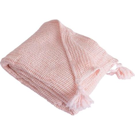 SACASA - Couverture plaid 100% coton rose pâle avec pompons 130x170cm ARNISKA