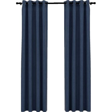 Linen-Look Blackout Curtains with Grommets 2 pcs Blue 140x225cm vidaXL
