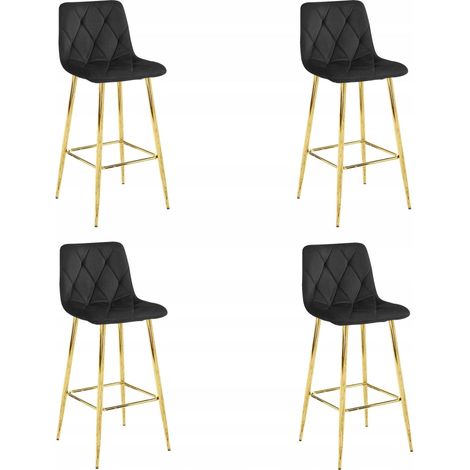 Tabouret De Bar - Leobert - Nado - Velours Noir/Pieds Dorés - 43,5 X 49 X 102 Cm - Lot De 4 (1/3)