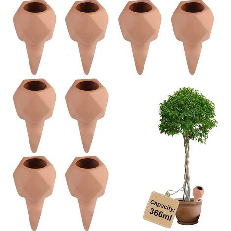 8 × 366ml Oyas Arrosage, Arrosoir Terreau Plante Intérieur, Cône Polygonal Olla pour Arrosage Automatique des Fleurs, Distributeur Eau Plante, pour Jardin, Potager, Pot en Terre Cuite (1/5)