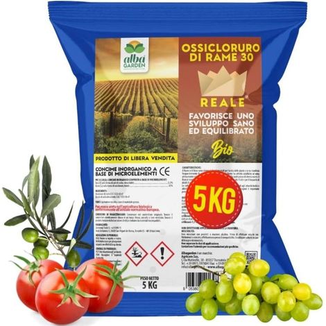 Ossicloruro di Rame 30% Concime CE Blu Biologico per Vite Orto Olivo Colture da Frutto Fragola x 5 Kg (1/5)