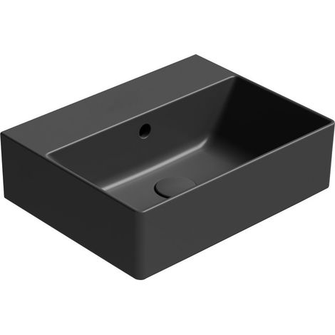 Lavabo en céramique KUBE X 45x35cm, sans trou pour robinetterie, noir mat (1/4)