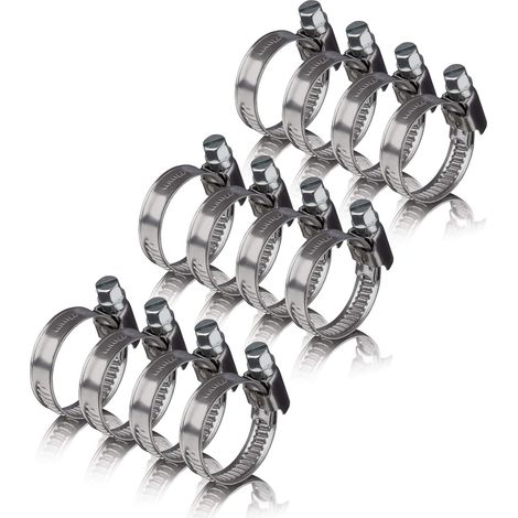 12 colliers de serrage en acier inoxydable 16-25 mm, colliers de serrage professionnels V2A en acier inoxydable pour tuyaux de 16 à 25 mm (1/5)