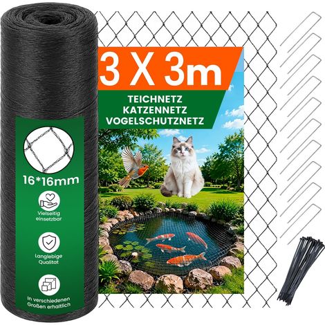 Filet pour Bassin 3 X 3 M Filet De Protection pour Oiseaux Et Chats Balcon (1/5)