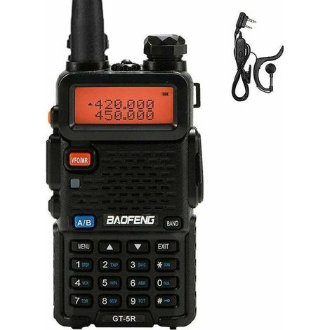 Radio-talkie-walkie FM Baofeng UV-5R à double écran, 400-520 MHz, 5 W, rechargeable, double canal, avec écouteurs, noir, prise européenne