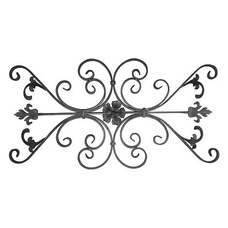 Deco Fer Forge – Panneau décoratif en fer forgé grenaillé – Volutes et rosace – Dimensions 540x1010mm – Profilé 20x8mm – Fixation par soudure