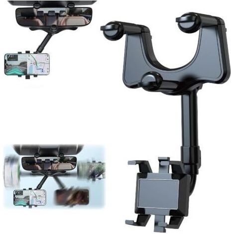 Support pour téléphone Portable dans Le rétroviseur,Support rétroviseur téléphone pour voitureRotation 360° Car Cell Phone Holder, Porte Portable Voiture,Support Telephone Voiture (1/5)