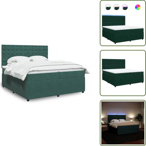 Testiera regolabile - vidaXL Giroletto a Molle con Materasso Verde Scuro 200x200 cm Velluto - Letto con materasso a molle