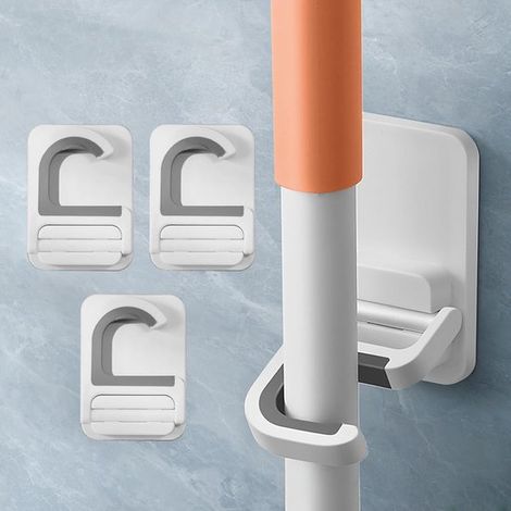 Set mit 3 Wandhalterungen für Besen und Mopp (kein Bohren erforderlich), Halterung für Mopp und Besen, Besenstielaufhänger, Haushaltsreinigungs O (1/4)