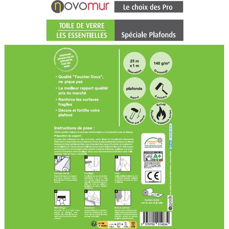 Toile de verre à peindre spéciale Plafonds 140g/m² Novomur - 12,5M/25M (1/2)