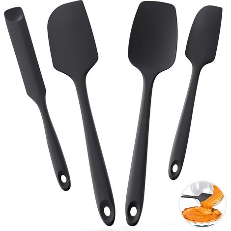 Spatule en silicone : racloir de cuisson de qualité alimentaire résistant à la chaleur jusqu’à 315°C avec bord flexible pour la cuisson et les ustensiles antiadhésifs (4 pièces,Noir) (1/5)