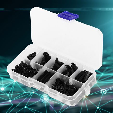 Boîte de 180 pièces : Kit d'assortiment de vis et écrous M3 en nylon, entretoises mâles et femelles (noir) (1/5)