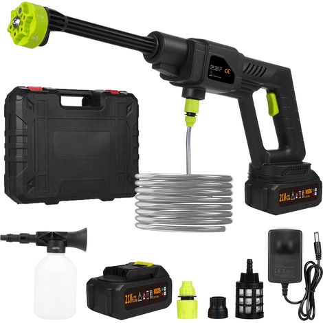 Nettoyeur haute pression portatif puissant 21 V, pistolet de lavage de voiture avec 2 batteries rechargeables de 1500 x 10 mah, 6 en 1, plusieurs modes d'injection, boîte à outils haute pression pour 