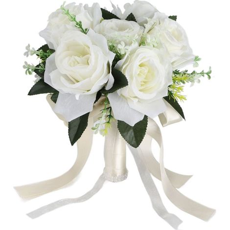 Bouquet da sposa di seta artificiale rose bianco lattiginoso per abito da sposa (1/5)