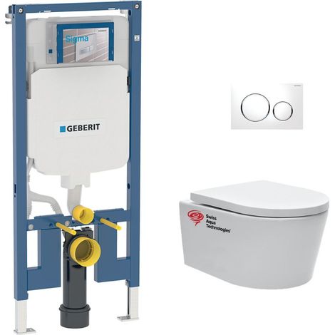 Geberit – Pack WC bâti-support 114 cm SLIMSATRIMLESSC – Cuvette suspendue sans bride – Abattant frein de chute – Fixations invisibles