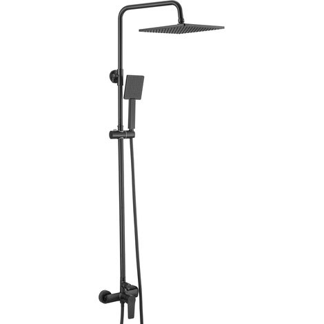 Colonne de Douche avec Mitigeur Noir Hauteur Réglable 90-124cm, Mitigeur Douche avec Douchette et Pommeau pour Salle de Bain (1/5)