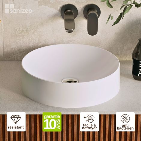 Vasque à poser ronde – Blanc Mat - Minéral composite 75% - Ø40 x H11.7 cm – Mod. OSCAR LAVABERG (1/5)