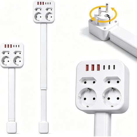 Multiprise Extensible et Pivotante 4 Prises avec USB-A et USB-C (1/5)